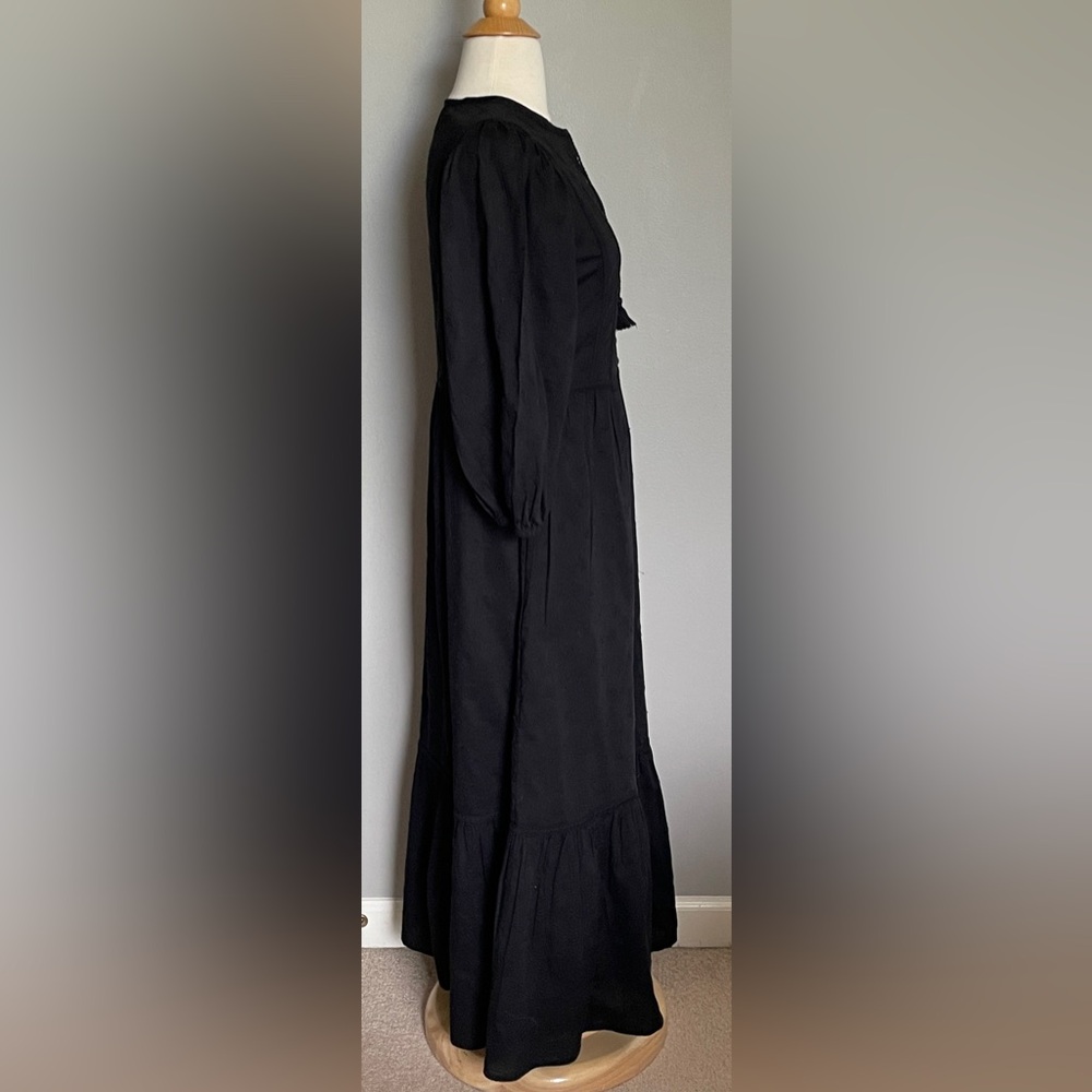 Old Navy Black Tiered, 3/4 Sleeve Dress with Tie Neck, Size XS, Boho, Hippie - Picture 4 of 9